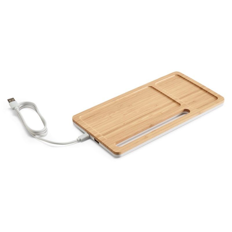 Bamboo wireless charging station with USB cable
