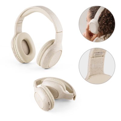 Eco-friendly beige headphones made from wheat straw.