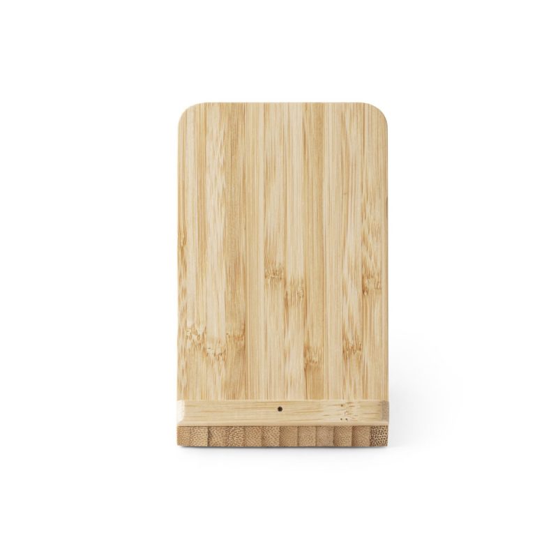 Natural wooden phone stand on white background