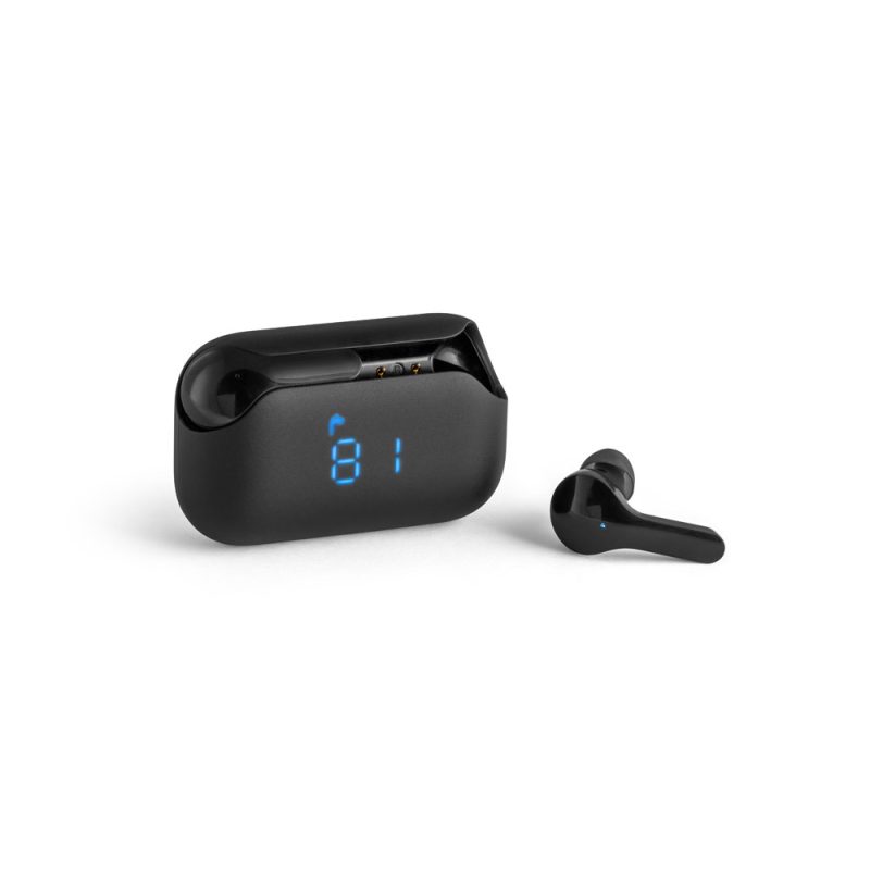 Wireless earbuds and charging case with digital display