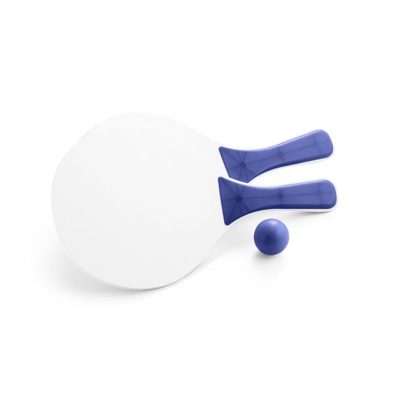 Two beach paddles with ball on white background.