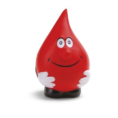 Smiling blood drop toy with white gloves.