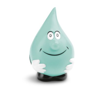 Smiling blue water droplet character figure