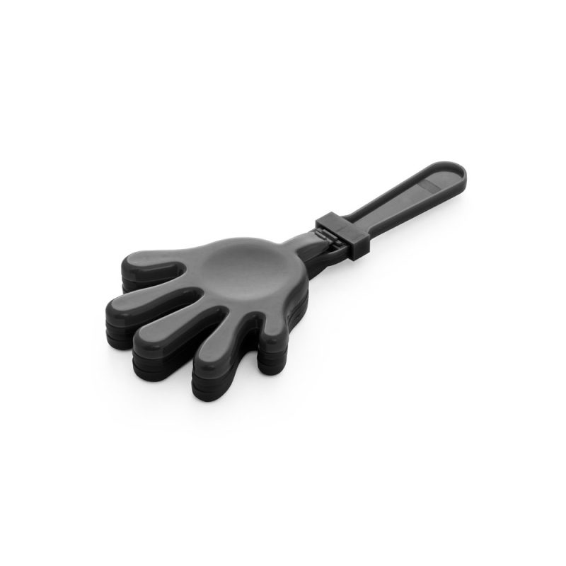 Black clapper hand noise maker on white background.
