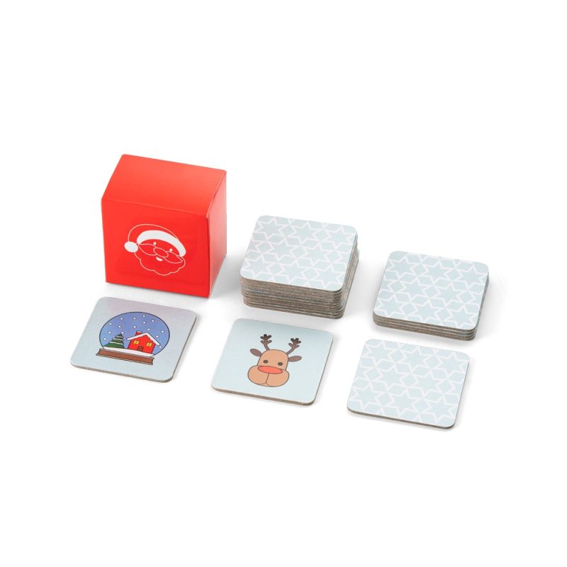 Christmas themed memory card game with red box.