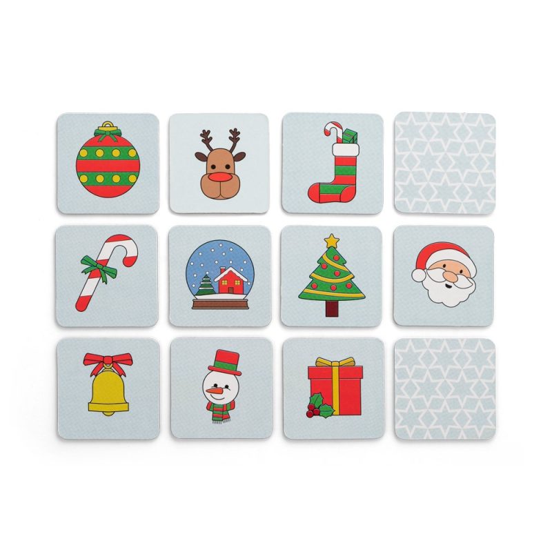 Christmas-themed icons on square cards