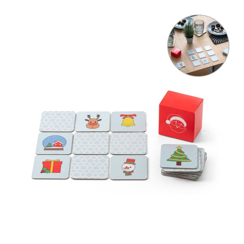 Christmas-themed memory game with red box.