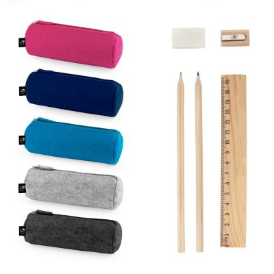 NOMAD. Multi-purpose case in recycled felt (100% rPET) with ruler, pencils, rubber and sharpener