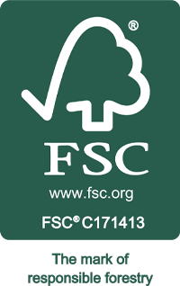 White FSC tree logo on dark green background